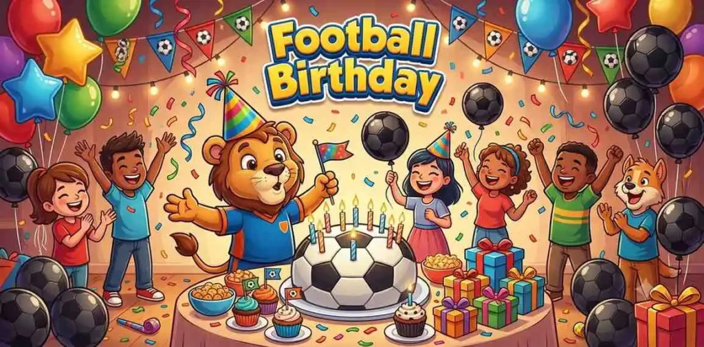 Birthday football mascot celebrating