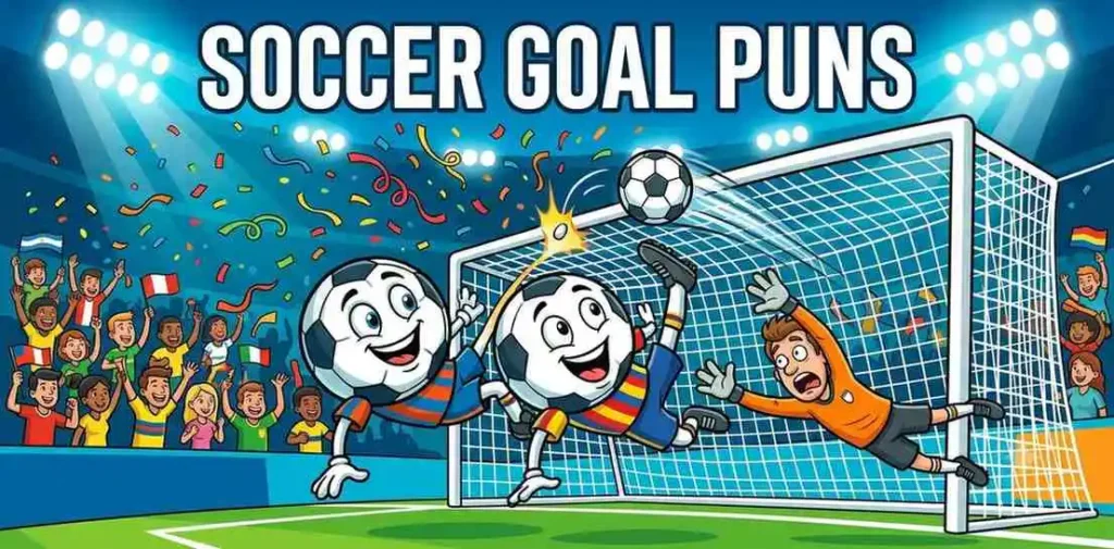 Soccer mascot scoring goal