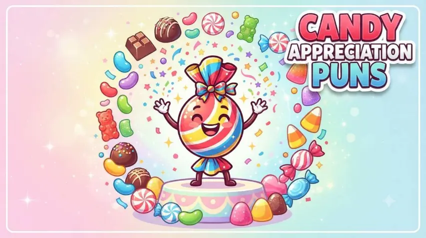 Happy candy characters celebrating together