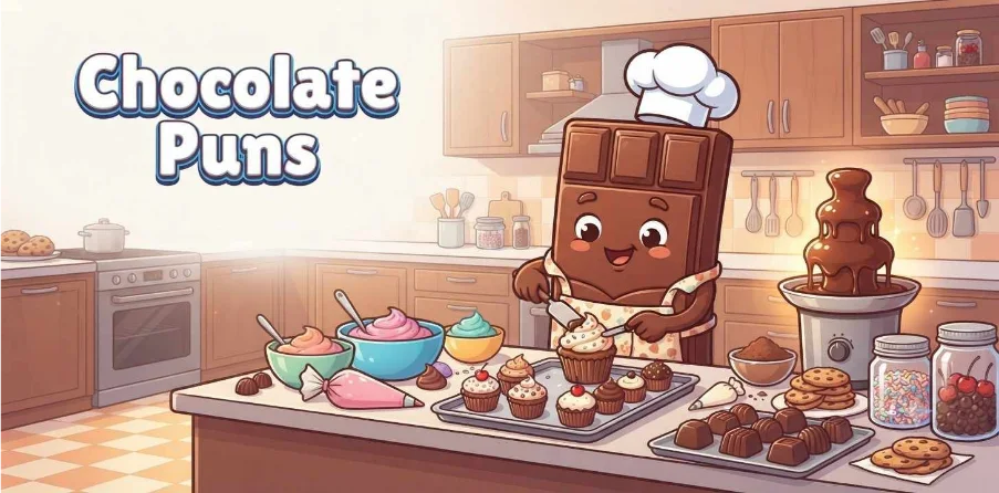 Funny chocolate character with sweet treats