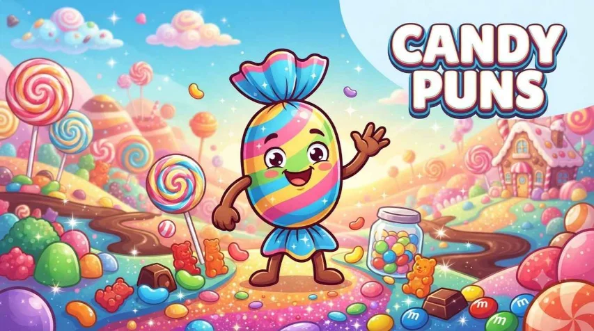 Cute candy characters with colorful treats