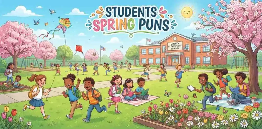 Happy students in spring