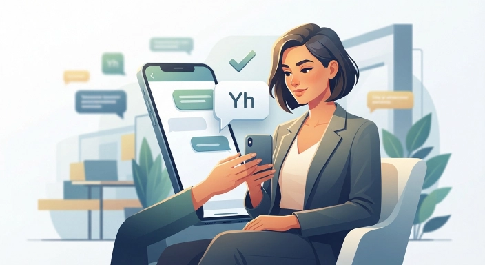 Adult using a smartphone to understand YH as a casual way to say yeah in a text conversation
