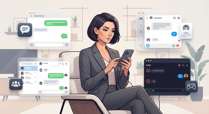 Illustration showing YH used in text messages, DMs, group chats, and gaming conversations   