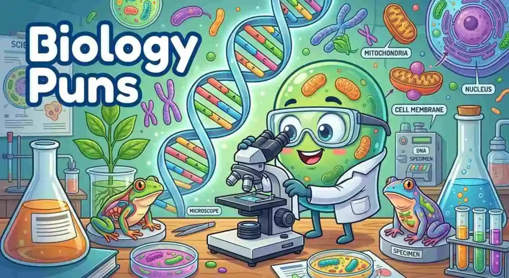 Funny biology lab with DNA microscope