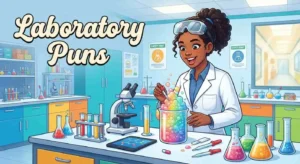 Funny scientist working in laboratory