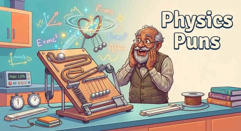 Funny scientist performing playful physics experiment.
