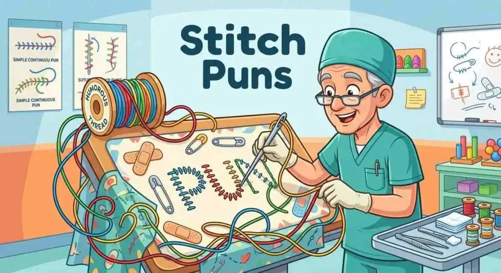 Funny surgeon making stitches
