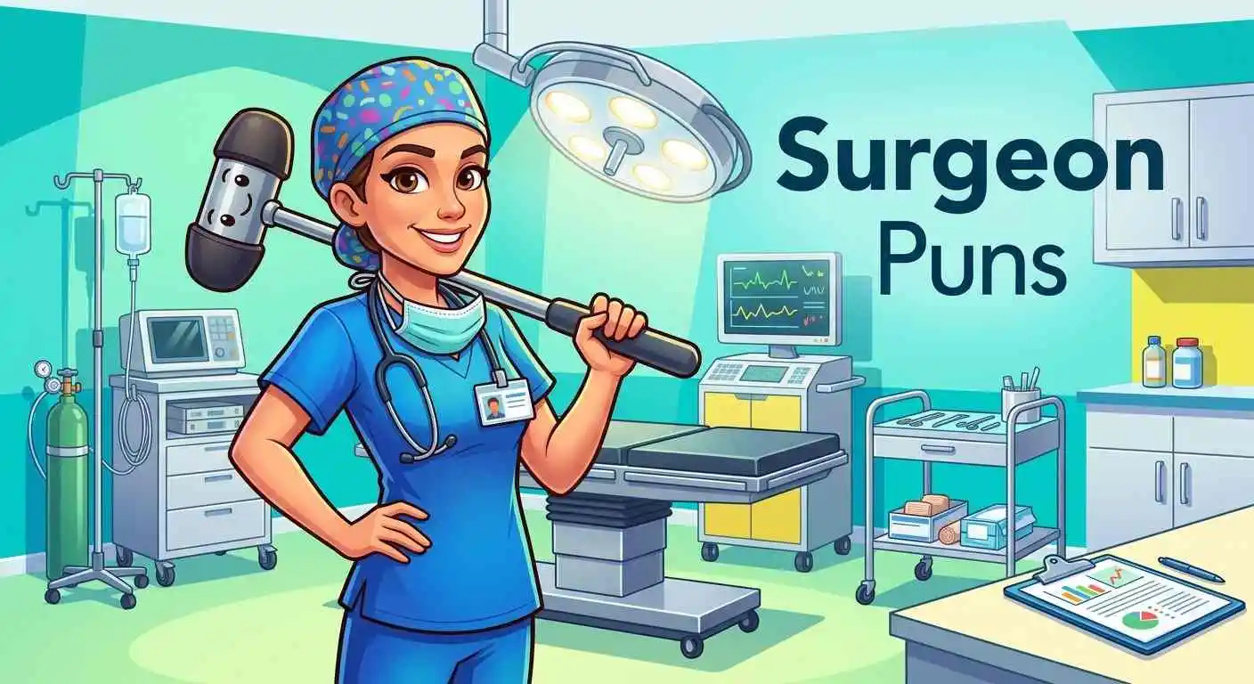 Funny surgeon with medical tools